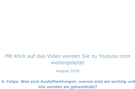 Mit Klick auf das Video werden Sie zu Youtube.com weitergeleitet August 2024   6. Folge: Was sind Ausfallleistungen, warum sind sie wichtig und wie werden sie gehandhabt?